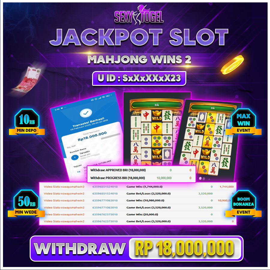 SEXYTOGEL JACKPOT SLOT MAHJONG WINS 2 Rp.18.000.000.,-LUNAS